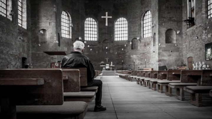 A man in an empty church