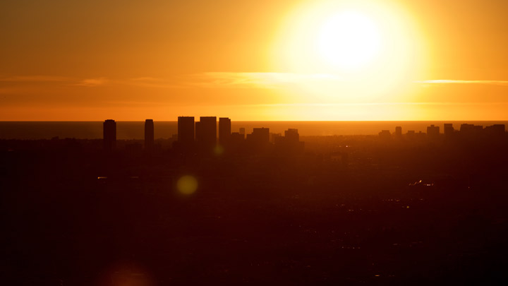 skyline at sunset