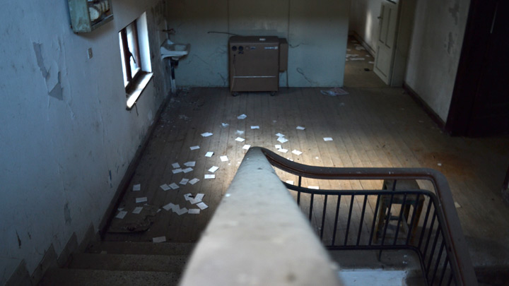 Staircase in a rundown house, image for All Right, I’ll write it down... by Julie Oldham